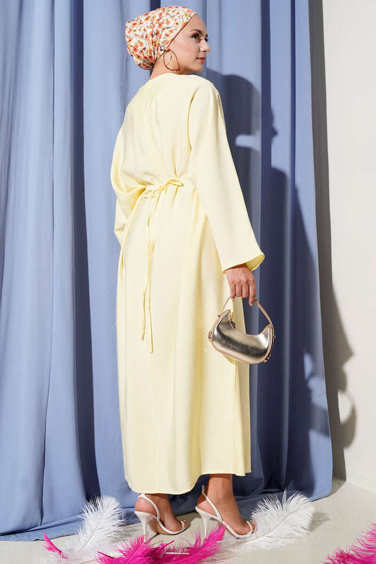 Loose Dress with Rope Lace Detail in Yellow