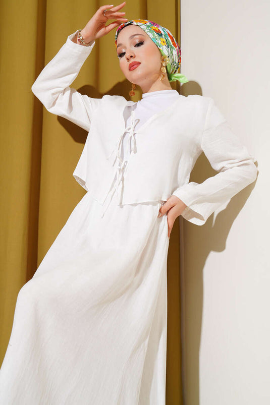 Ensemble deux pièces jupe kimono à nouer et string blanc