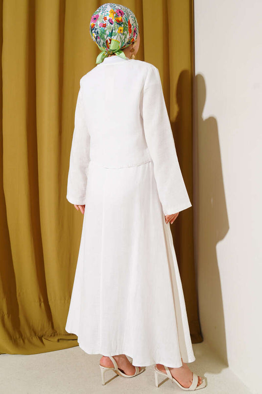 Ensemble deux pièces jupe kimono à nouer et string blanc