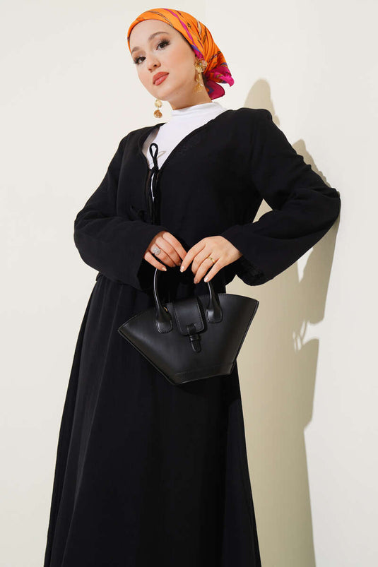 Lace-Up Kimono Skirt Two-Piece Set Black