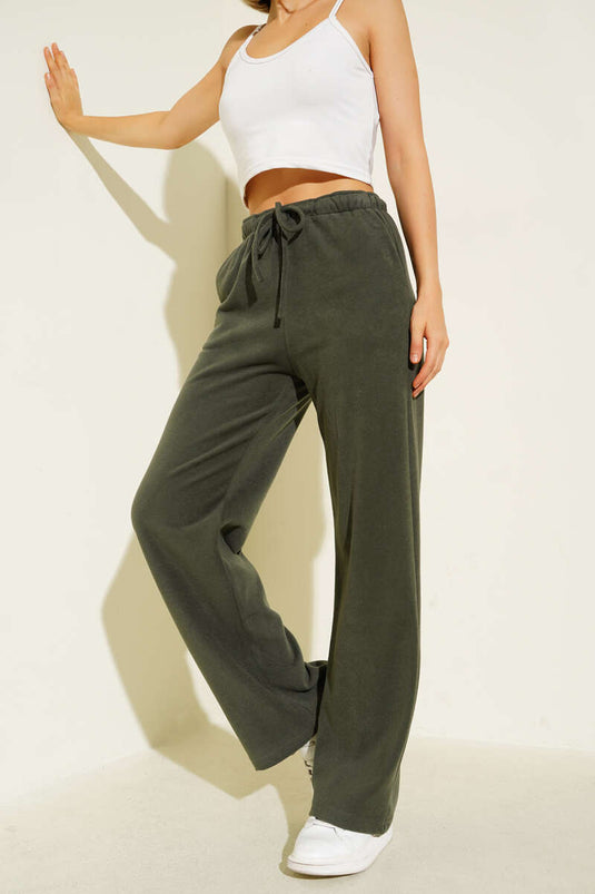 İp Bağcıklı Bol Paça Pantolon Haki