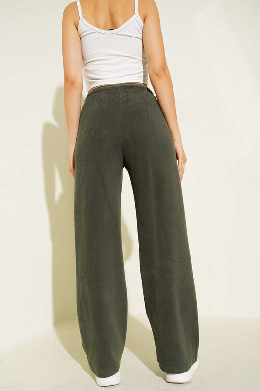 İp Bağcıklı Bol Paça Pantolon Haki