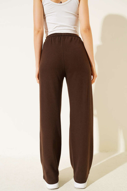 İp Bağcıklı Bol Paça Pantolon Kahve