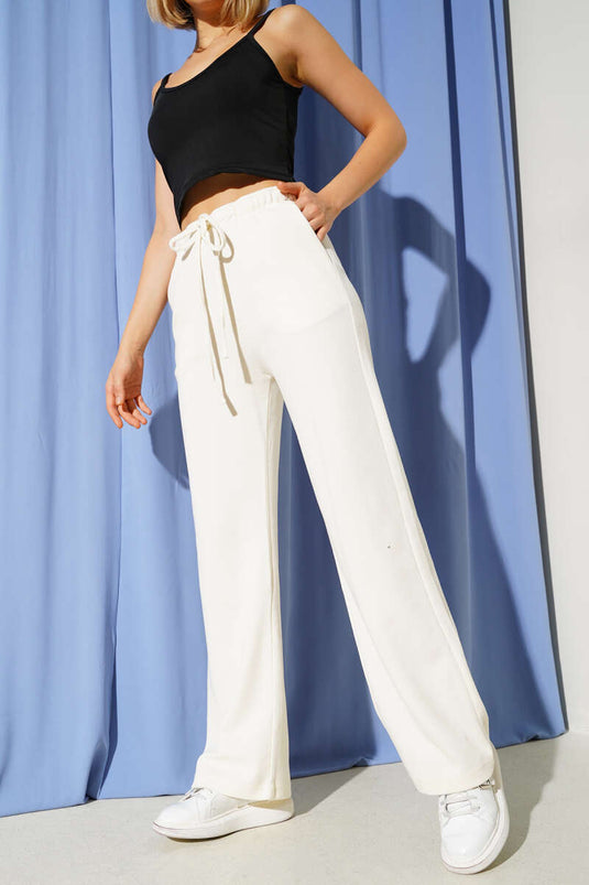 Creme Weite Hose Mit Kordelzug