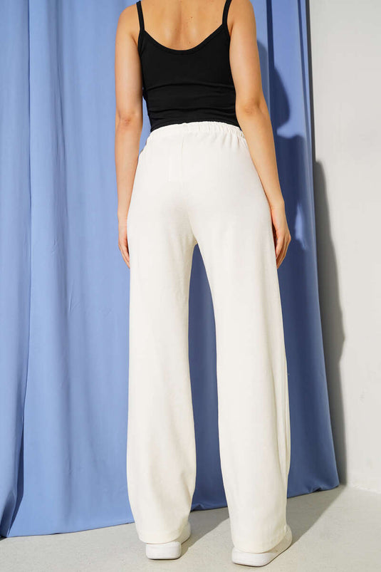 Creme Weite Hose Mit Kordelzug