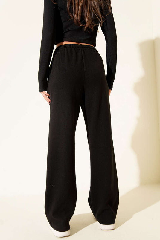 Zwarte Wijde Broek Met Trekkoord