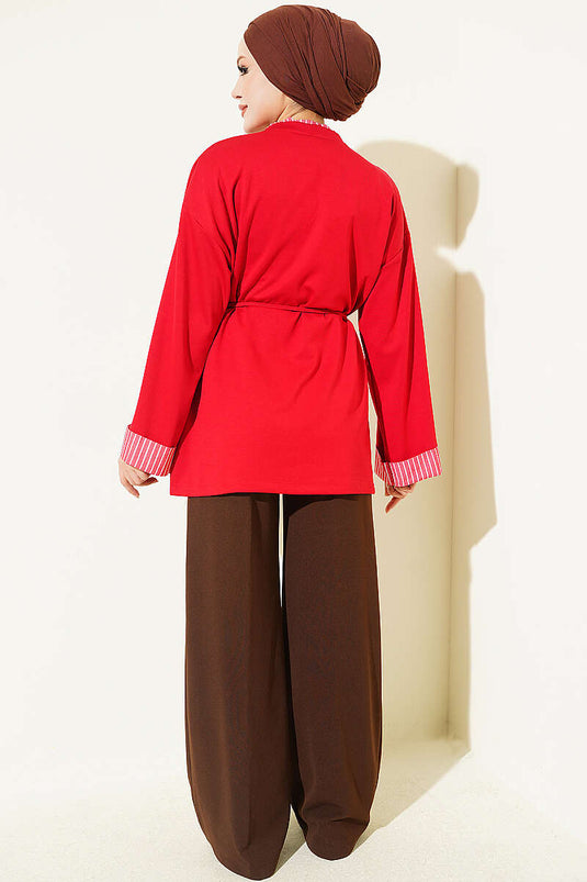 Rode Gestreepte Tuniek Met Bindeband