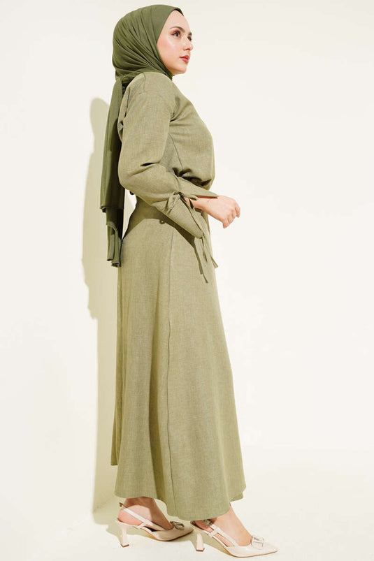 Basic Two-Piece Set with Drawstring and Skirt in Khaki