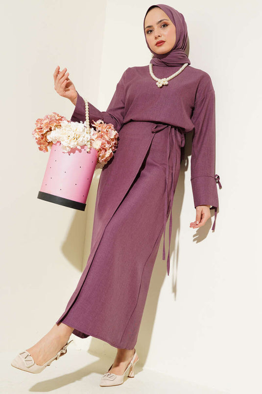 Basic Two Piece Suit with Rope Tie Skirt Purple