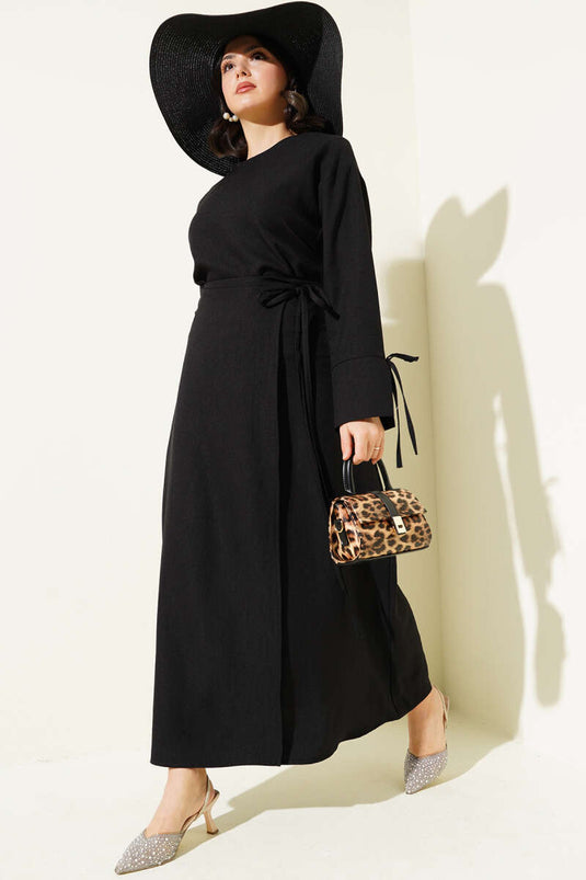 Basic Two Piece Set with Rope-Tie Skirt in Black