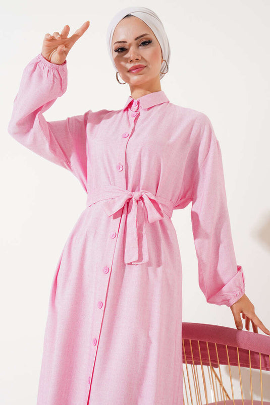 Tunica lunga Fusya con bottoni sul davanti in pizzo e corda