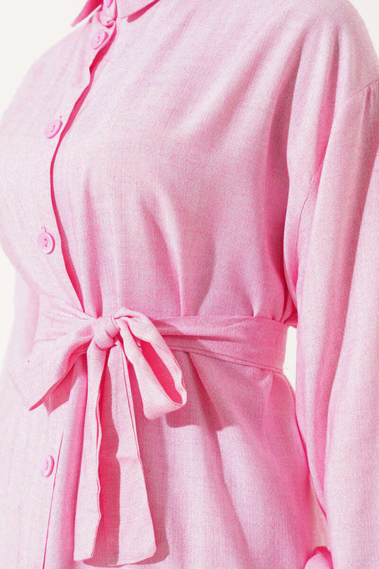 Tunica lunga Fusya con bottoni sul davanti in pizzo e corda