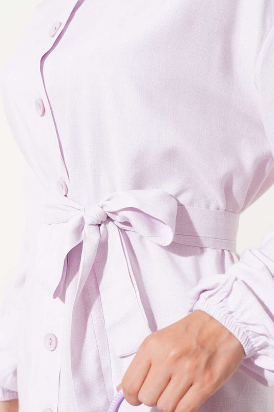İp Bağcıklı Önden Düğmeli Uzun Tunik Lila