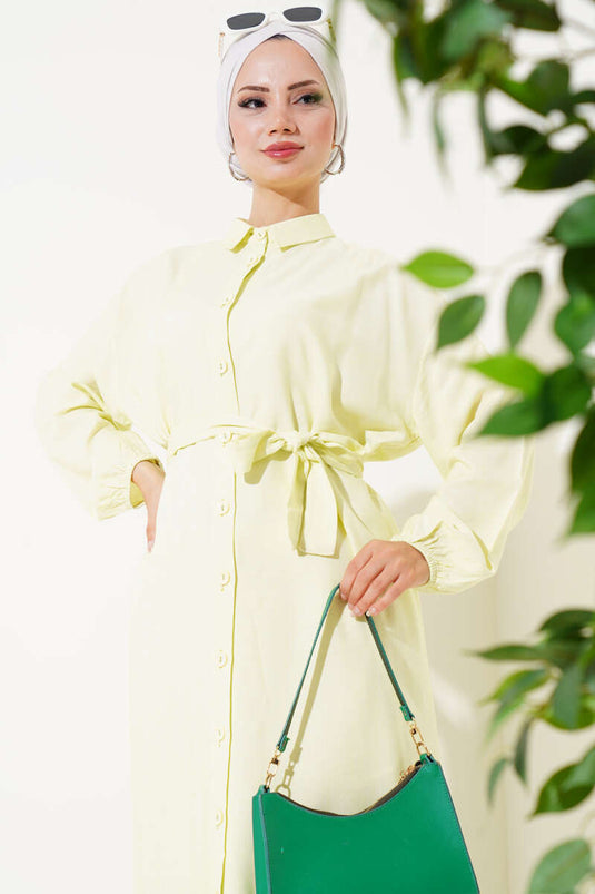 Lime Long Tunic with Front Button and Lace-Up