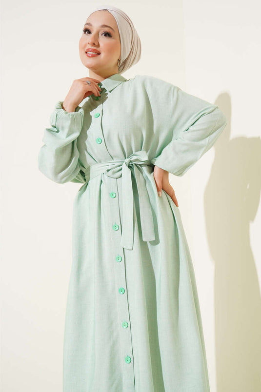 Long Tunic with Laced Front Buttons, Aqua Green
