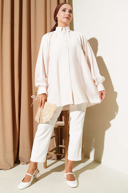 Oversized Laced Shirt Beige