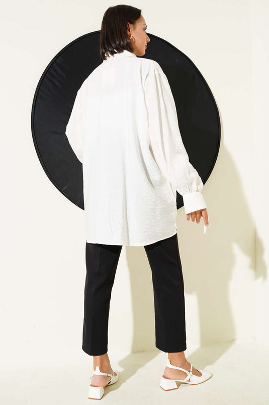 Chemise oversize avec liens en corde, blanche