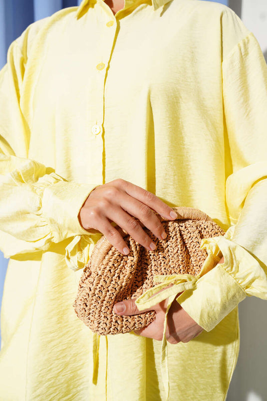 Chemise oversize avec liens en corde jaune