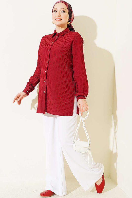 Camicia Bordeaux Con Dettaglio Nodi E Bottoni