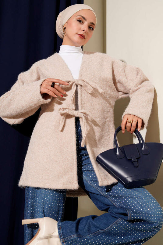 İp Bağlama Detaylı Ceket Bej