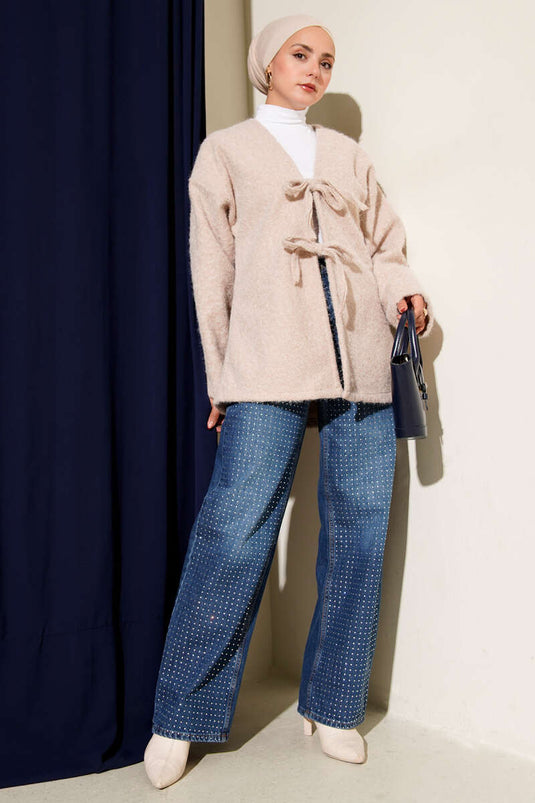 Veste avec détail de lien en corde, beige