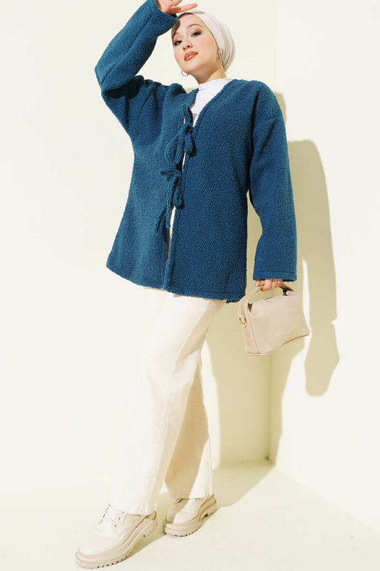 İp Bağlama Detaylı Ceket İndigo