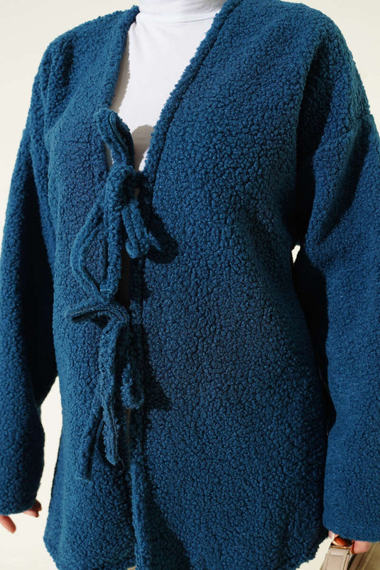 İp Bağlama Detaylı Ceket İndigo