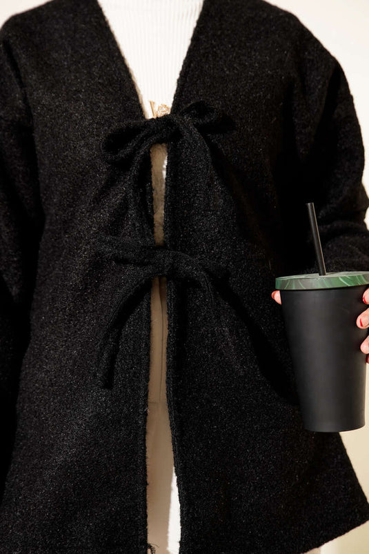 Veste avec détail de lien en corde, noire