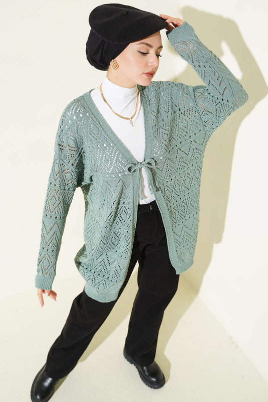Cardigan en tricot à motif avec lien, couleur vert pistache