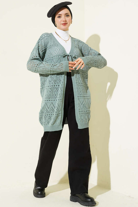 Cardigan en tricot à motif avec lien, couleur vert pistache