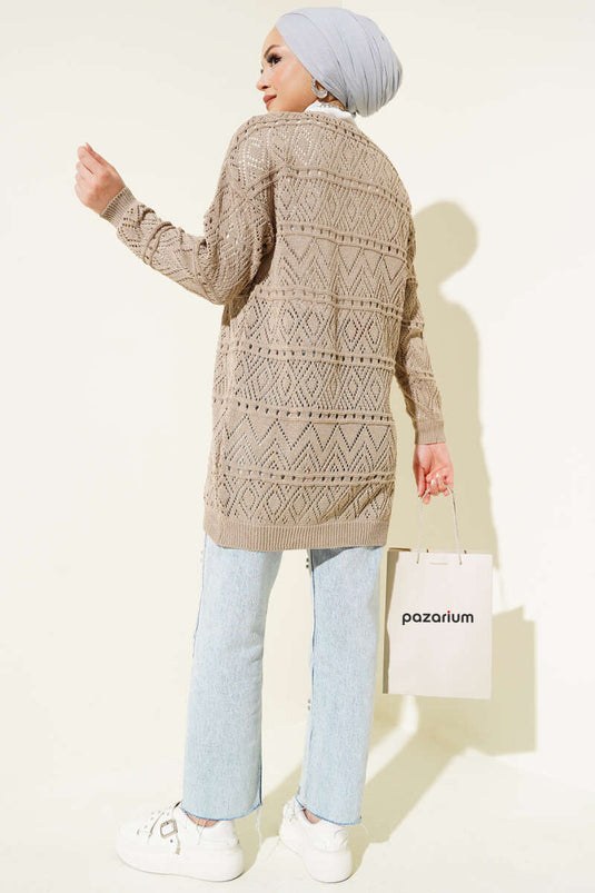 Strickjacke mit Muster und Kordelzug in Vizon