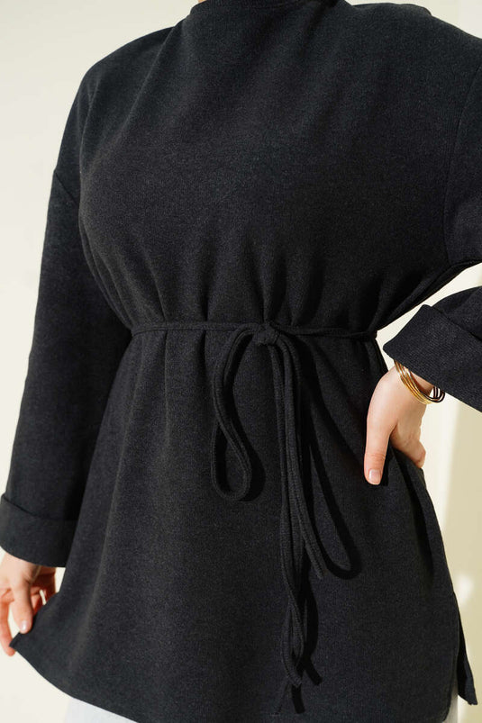 Tunique en velours côtelé anthracite à nouer une corde