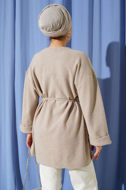 Rope-Tied Corduroy Tunic Beige