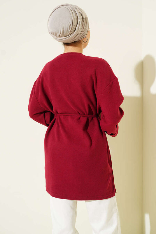 İp Bağlamalı Fitilli Kaşe Tunik Kırmızı