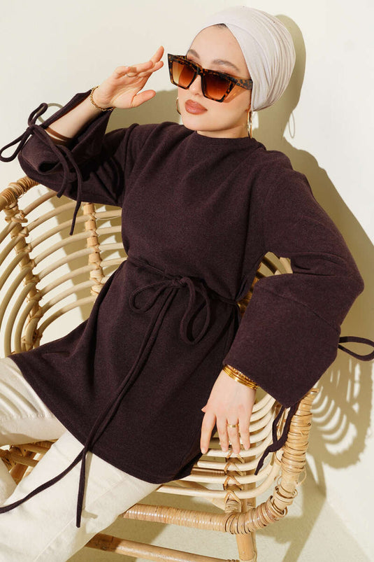 Tunica di panno coste con laccio color prugna