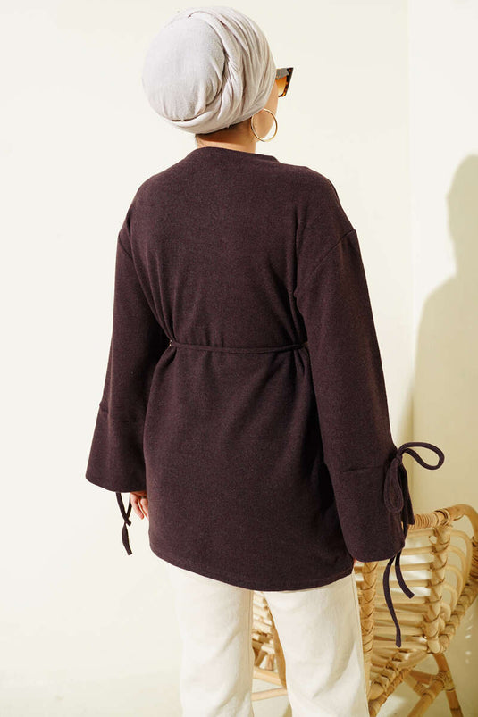 Tunica di panno coste con laccio color prugna