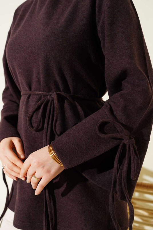 Tunica di panno coste con laccio color prugna