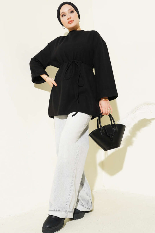 Rope-Tied Corduroy Tunic Black