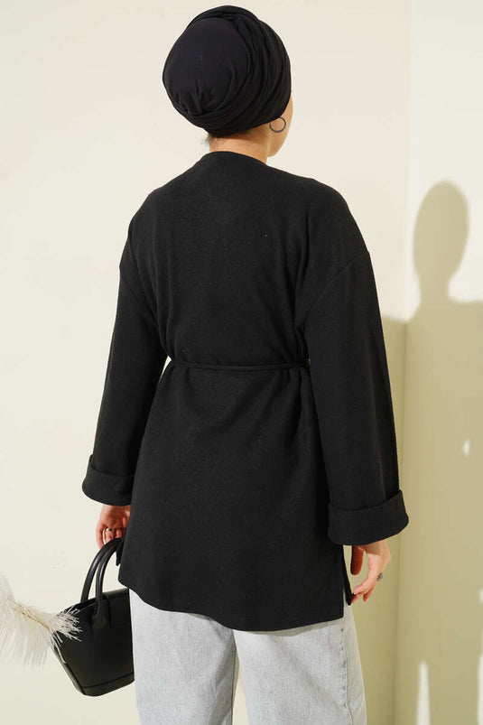 Rope-Tied Corduroy Tunic Black