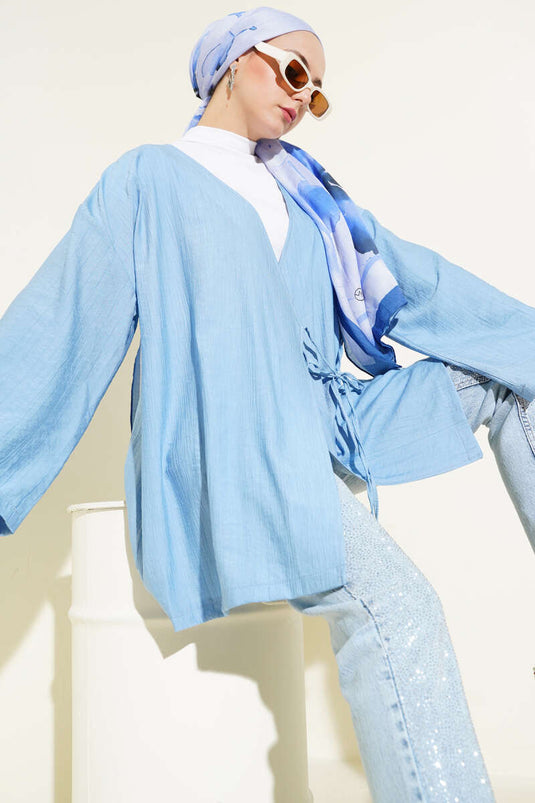 İp Bağlamalı Kimono Bebe Mavi