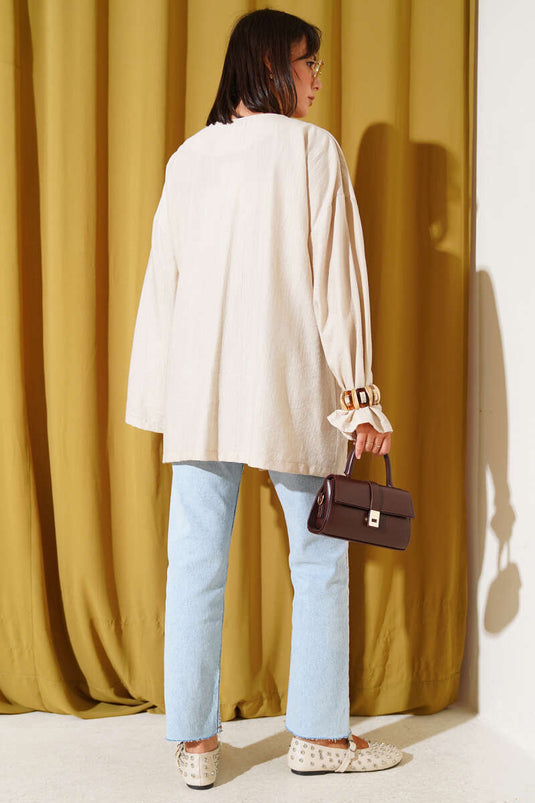 İp Bağlamalı Kimono Bej