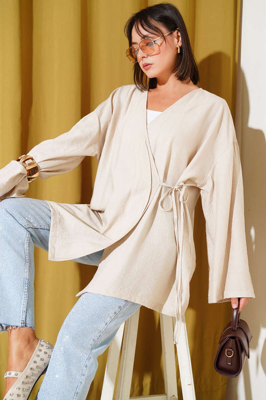 İp Bağlamalı Kimono Bej