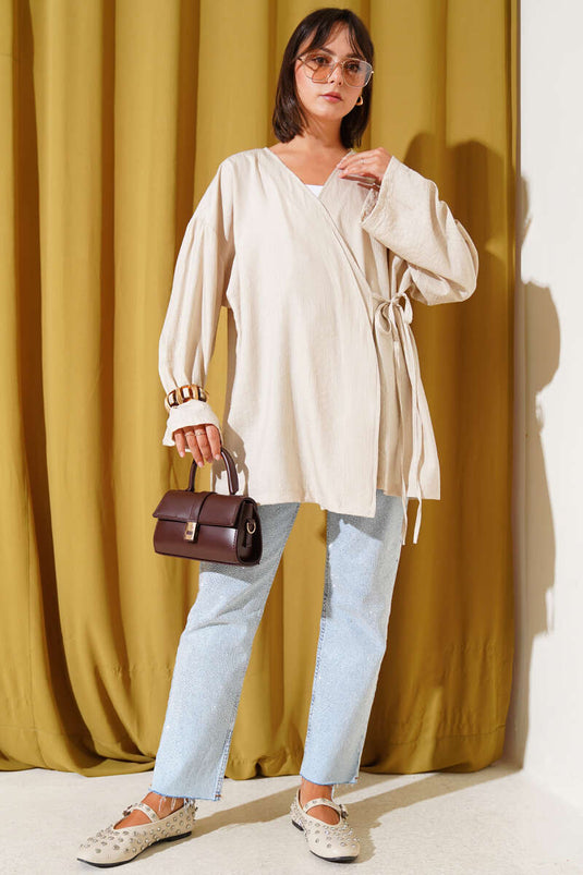 İp Bağlamalı Kimono Bej