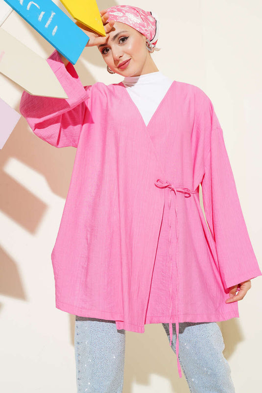 İp Bağlamalı Kimono Pembe