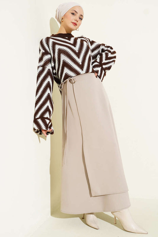 Jupe de plongée évasée à nouer, beige