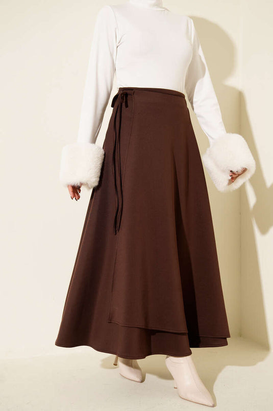 Jupe de plongée évasée à cordon de serrage, marron