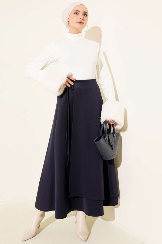 Jupe de plongée évasée à cordon de serrage, bleu marine