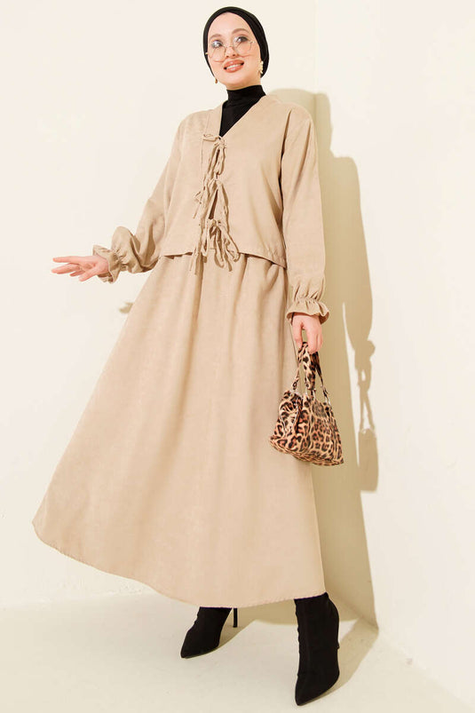 Two-Piece Set with Elasticated Sleeves and Drawstring Tie