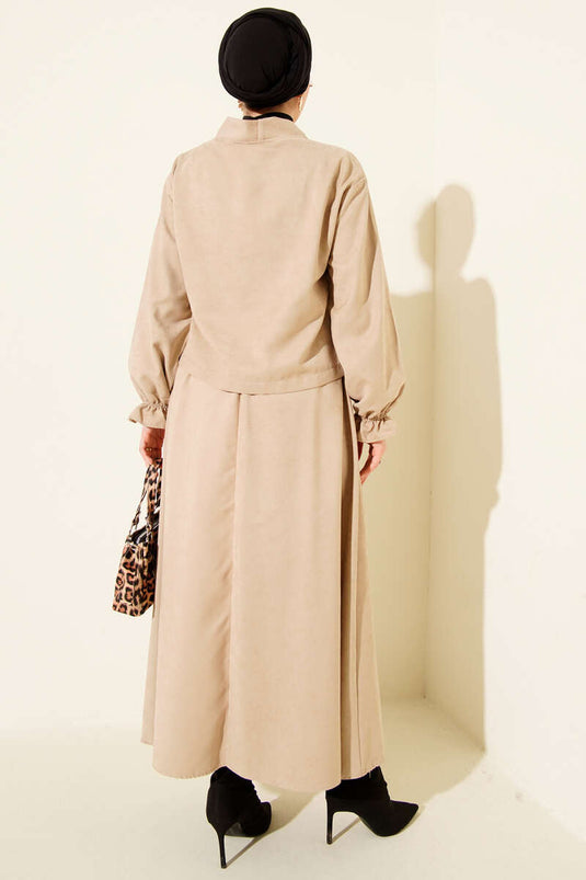 Two-Piece Set with Elasticated Sleeves and Drawstring Tie