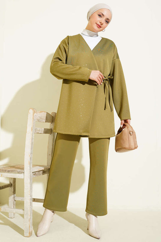 İp Bağlamalı Taşlı Scuba İkili Takım Haki